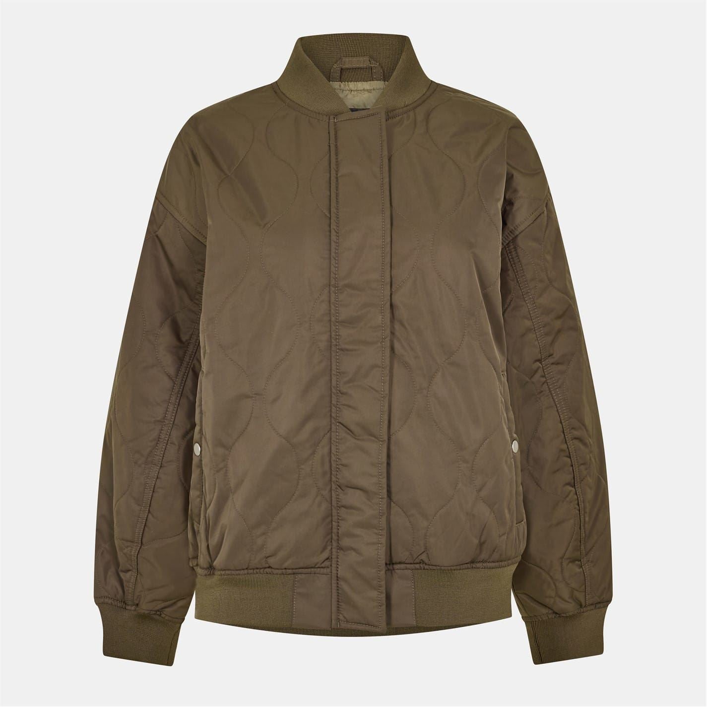 Vans Bennett Quilted Solid Patterned Bomber Jacket with Ribbed Cuff