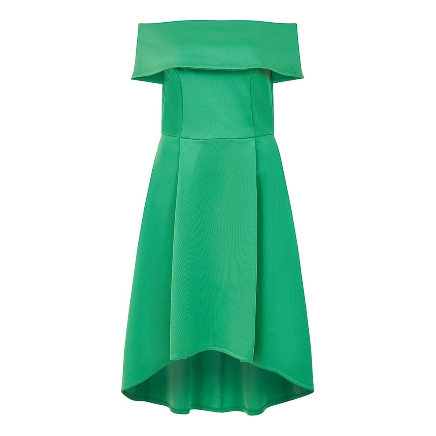 Mela London Bright Green Off-The-Shoulder Midi Dress