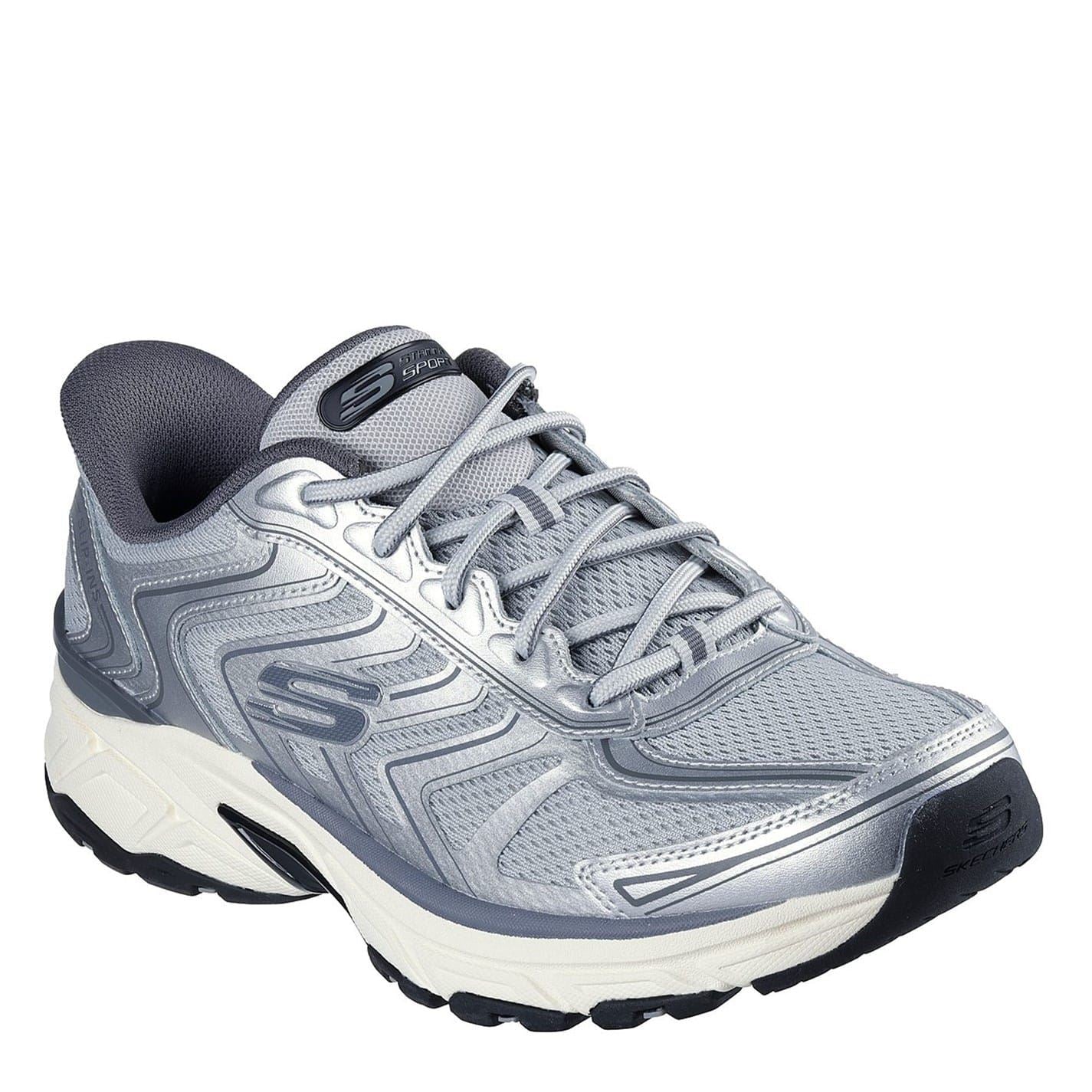 Skechers Slip Ins Silver Mesh Lace Up Sneakers
