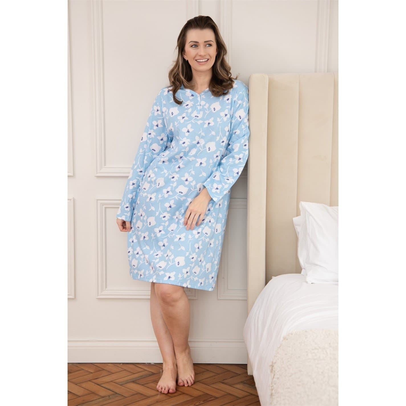 Camille Womens 100 Percent  Organic Cotton Long Sleeve Nightdress