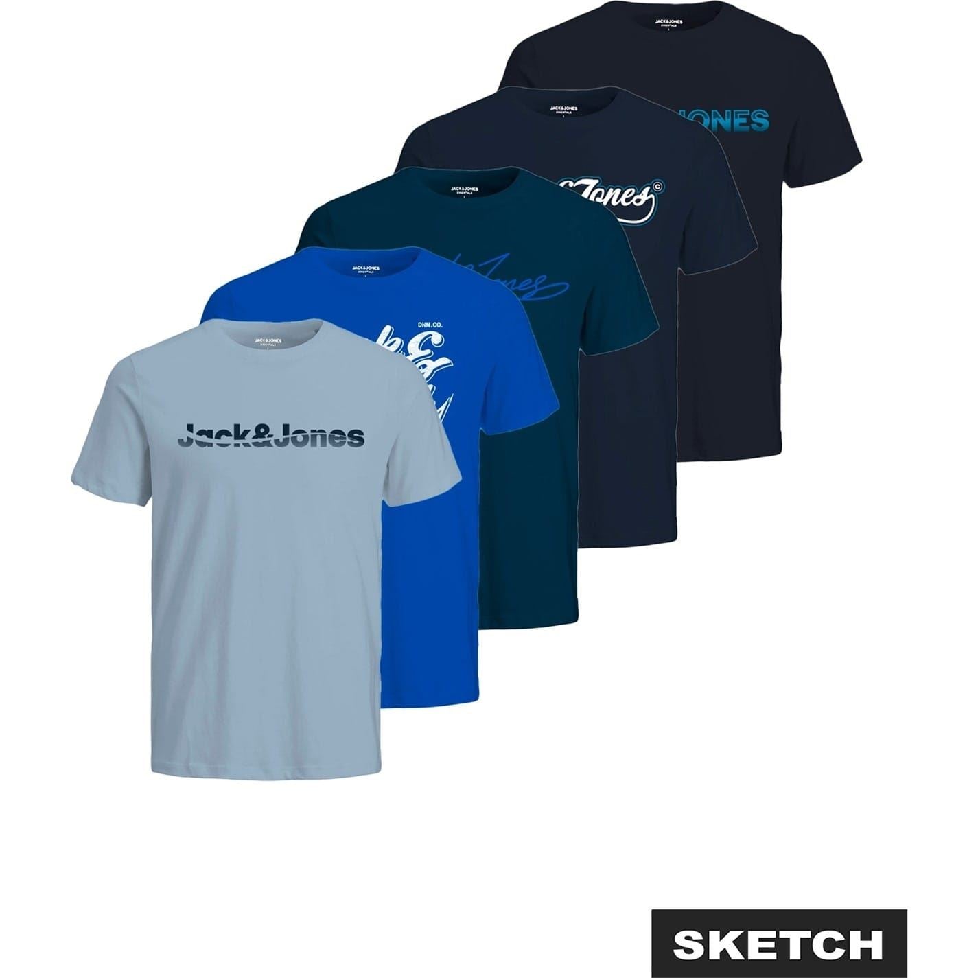 Jack and Jones 5 Pack Regular Fit Crew Neck T-Shirt
