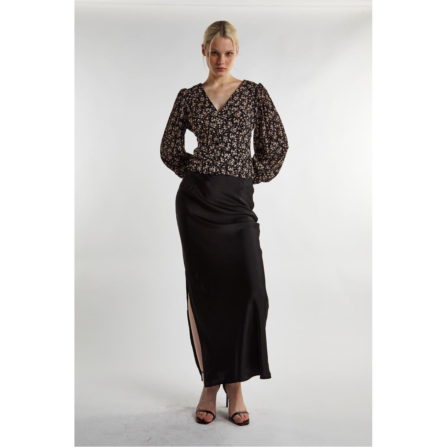 Glamorous Black Ditsy Print Button Front Top