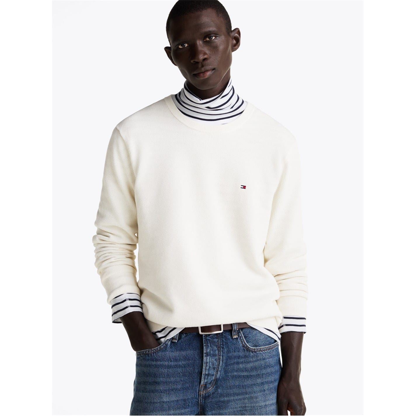 Tommy Hilfiger Crew Neck Ribbed Collar Long Sleeve Sweater