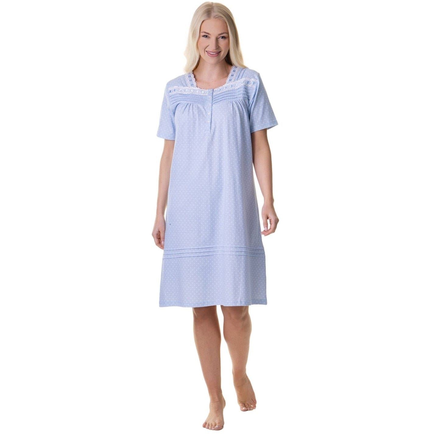 Camille Percent  Cotton Short Sleeve White Polka Dot Nightdress