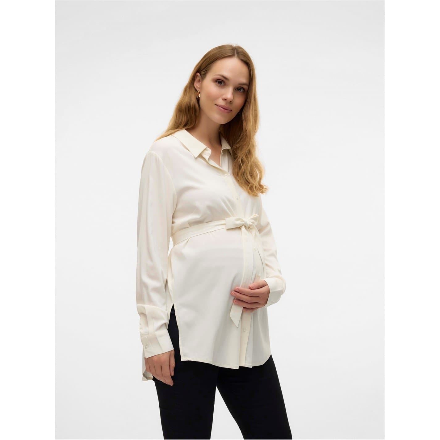 Mamalicious Mlelva Collared Neck Long Sleeve Shirt