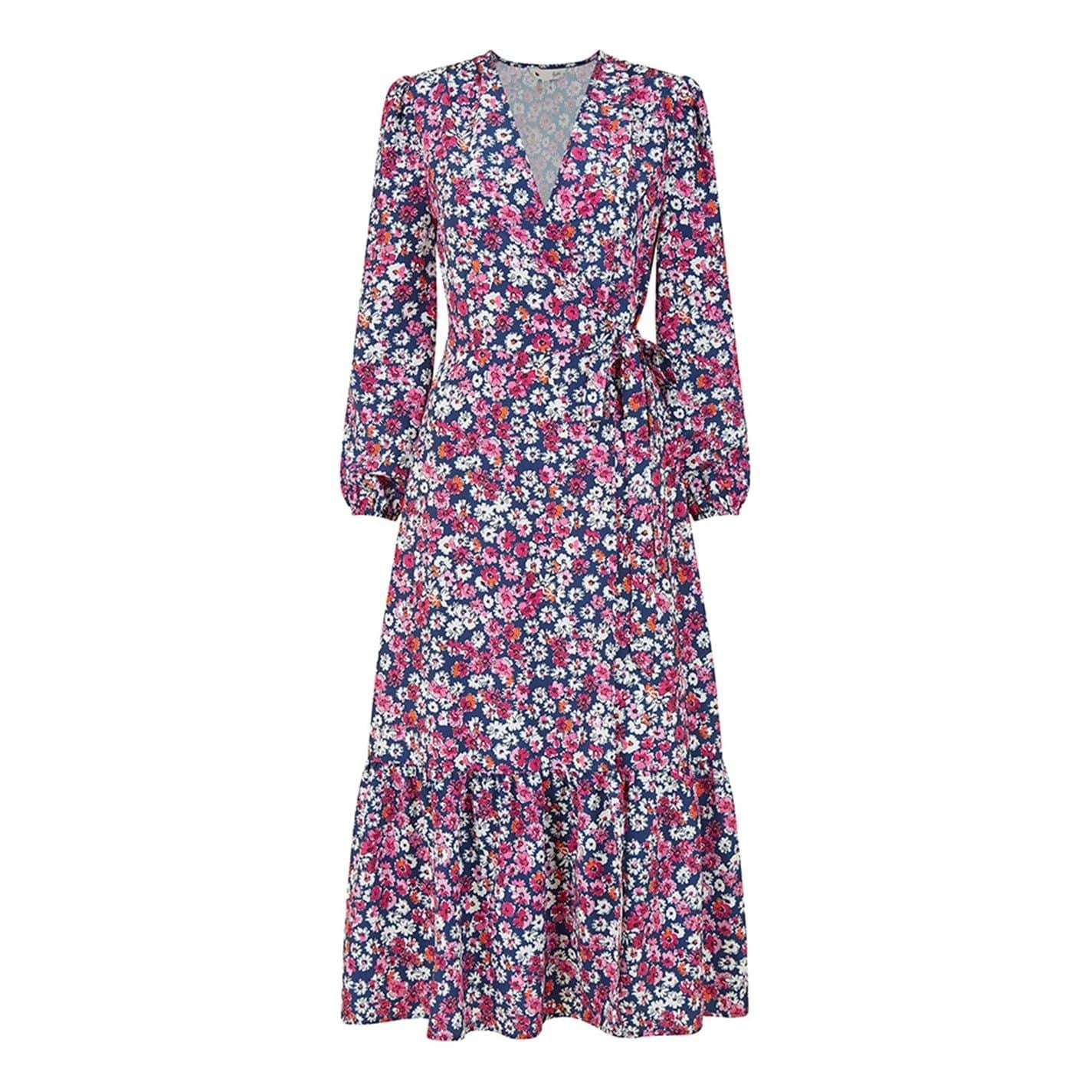 Yumi Daisy Print V-Neck Midi Wrap Dress