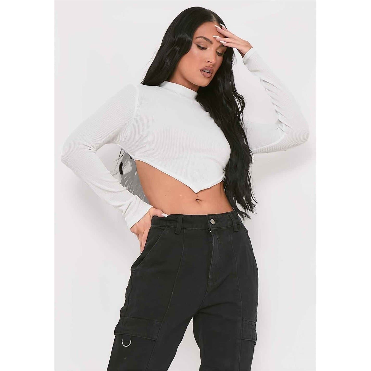 Missy Empire High Neck Tie Back Crop Top