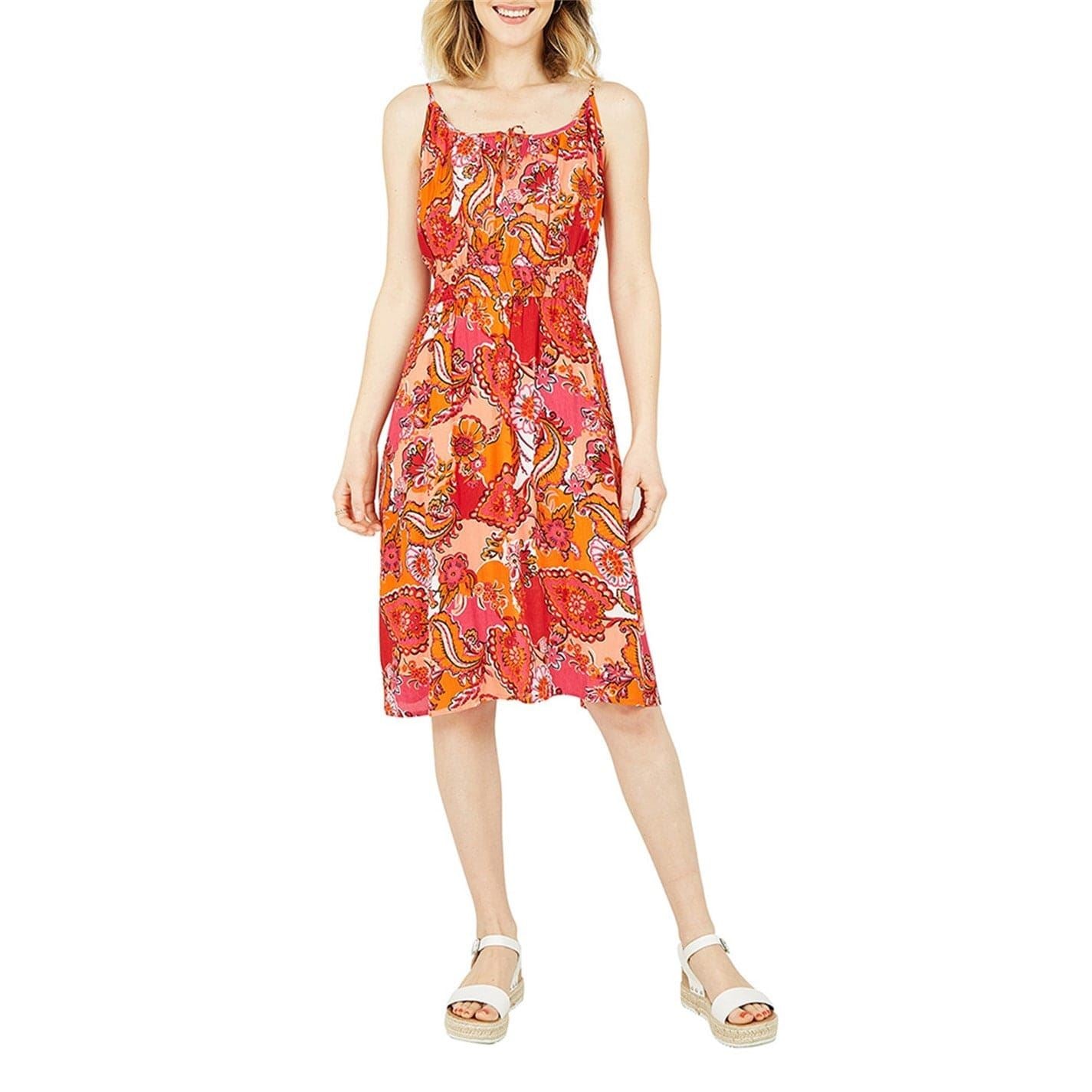Yumi Pink Paisley Scoop Neck Midi Slip Dress