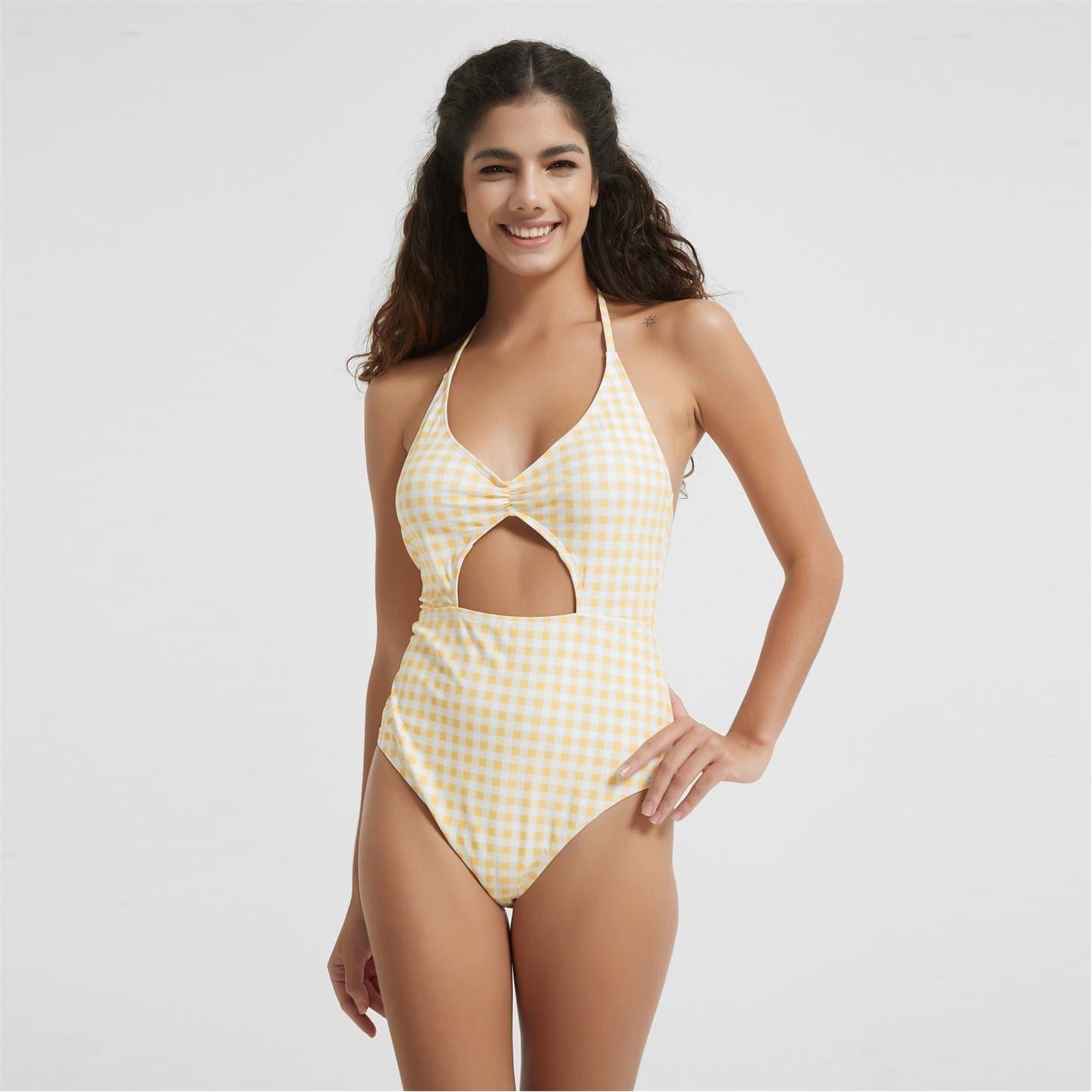 Be You Gingham Cut Out One Piece Swimsuit