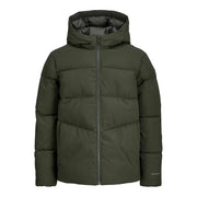 Jack and Jones Global Hooded Solid Patterned Puffer Jacket