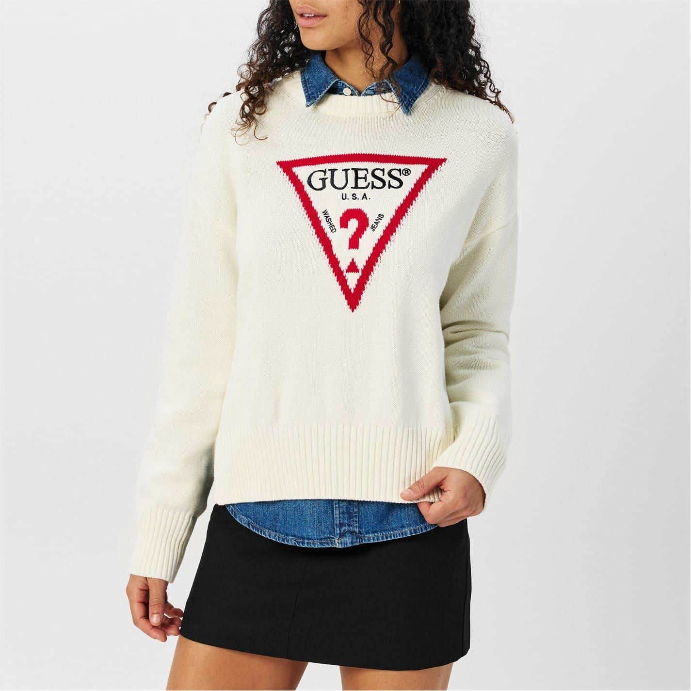 Guess Triangle Knit Long Sleeve Sweater