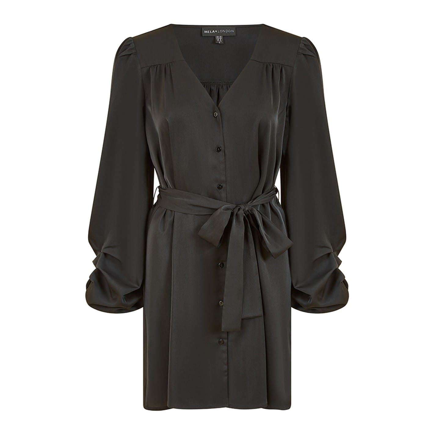 Mela London Balloon Sleeve V-Neck Mini Shirtdress