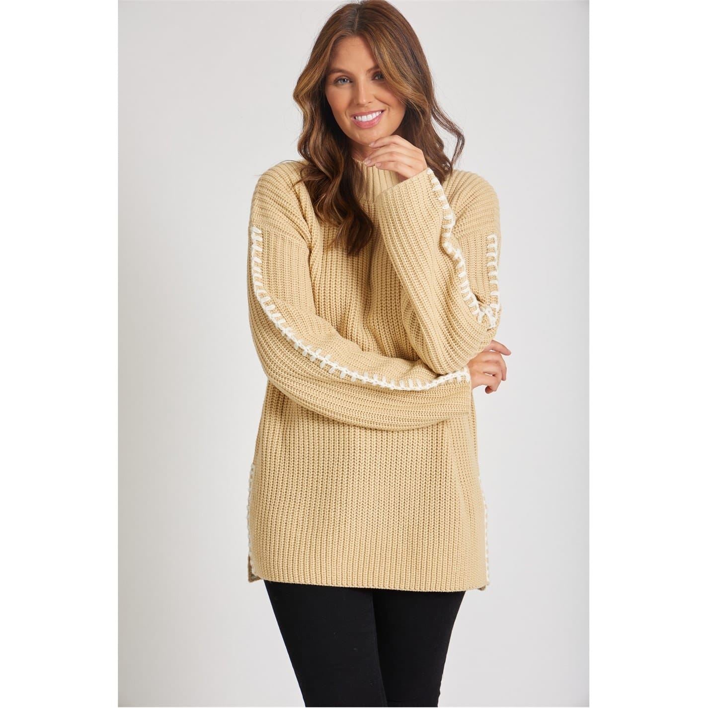 Be You Contrast Stitch Mock Neck Sweater