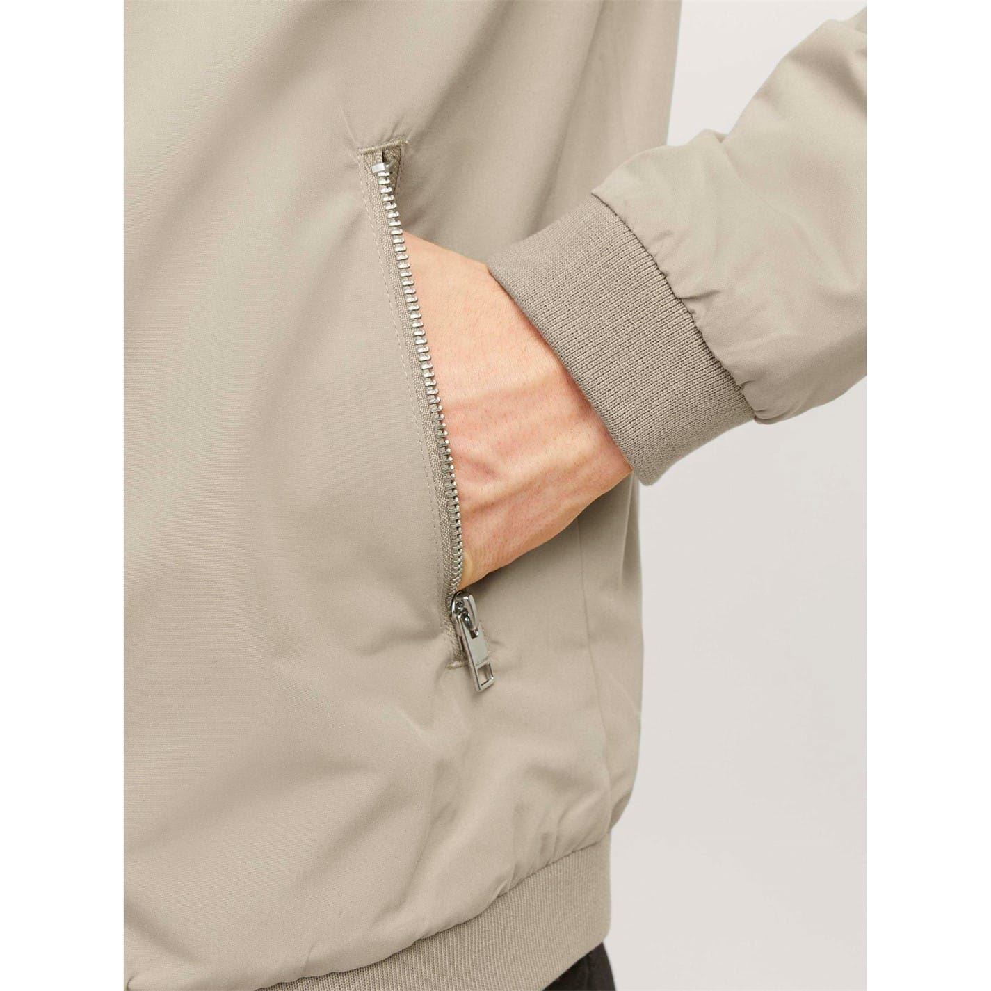 Jack and Jones Rush Solid Patterned Zipped Pocket Ribbed Cuff Harrington Jacket