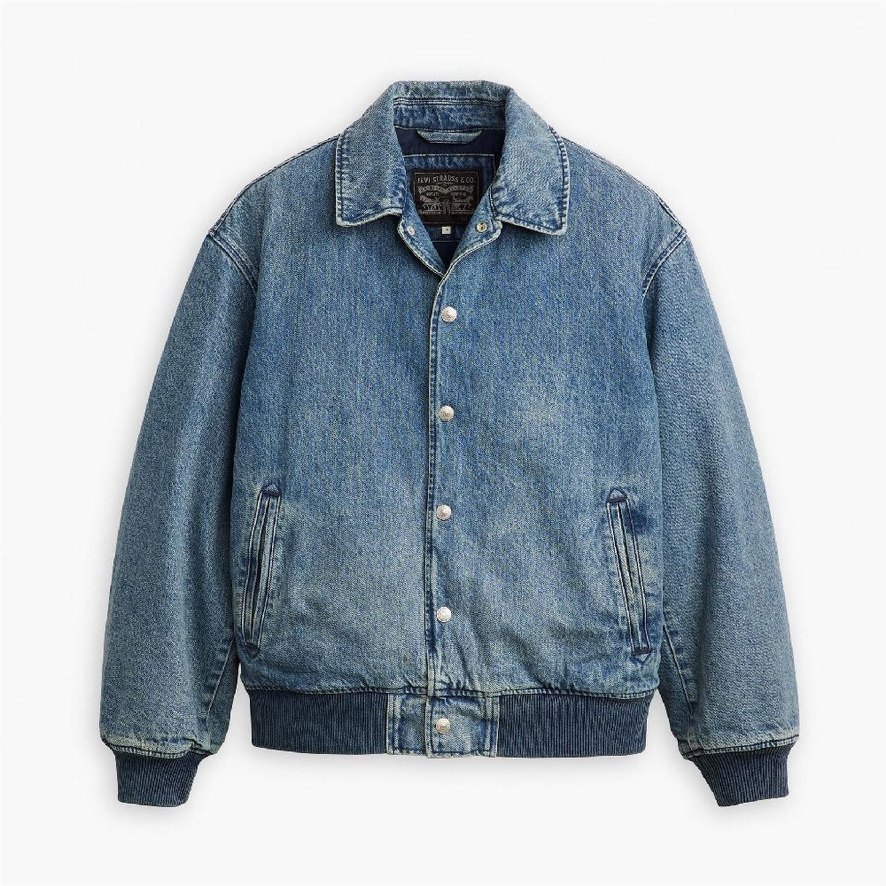 Levis Rowan Solid Patterned Snap Button Ribbed Cuff Denim Jacket