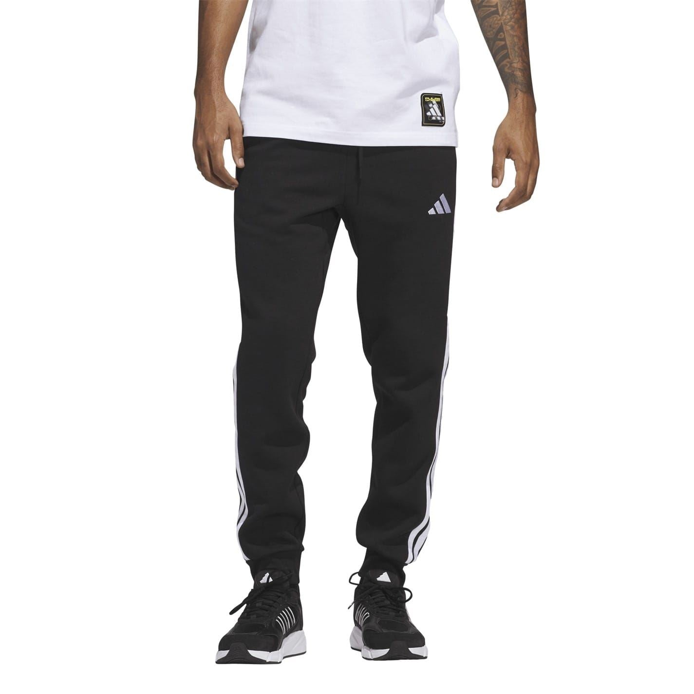 adidas Fleece Tapered Cuff 3 Stripes Joggers