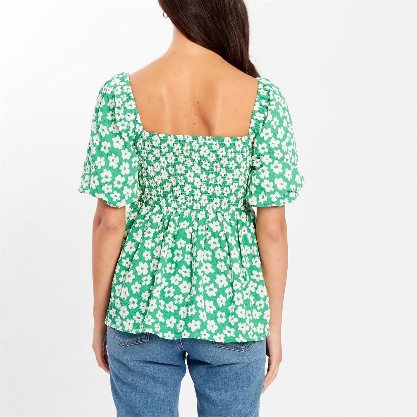 Be You Waffle Square Neck Short Sleeve Blouse