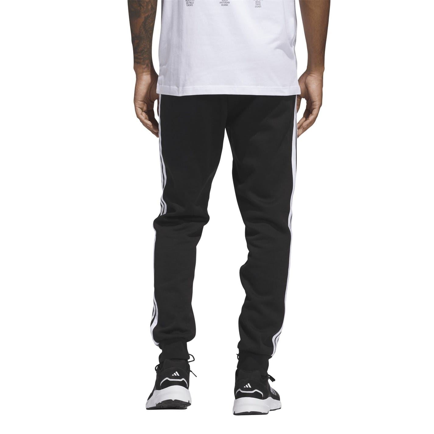 adidas Fleece Tapered Cuff 3 Stripes Joggers
