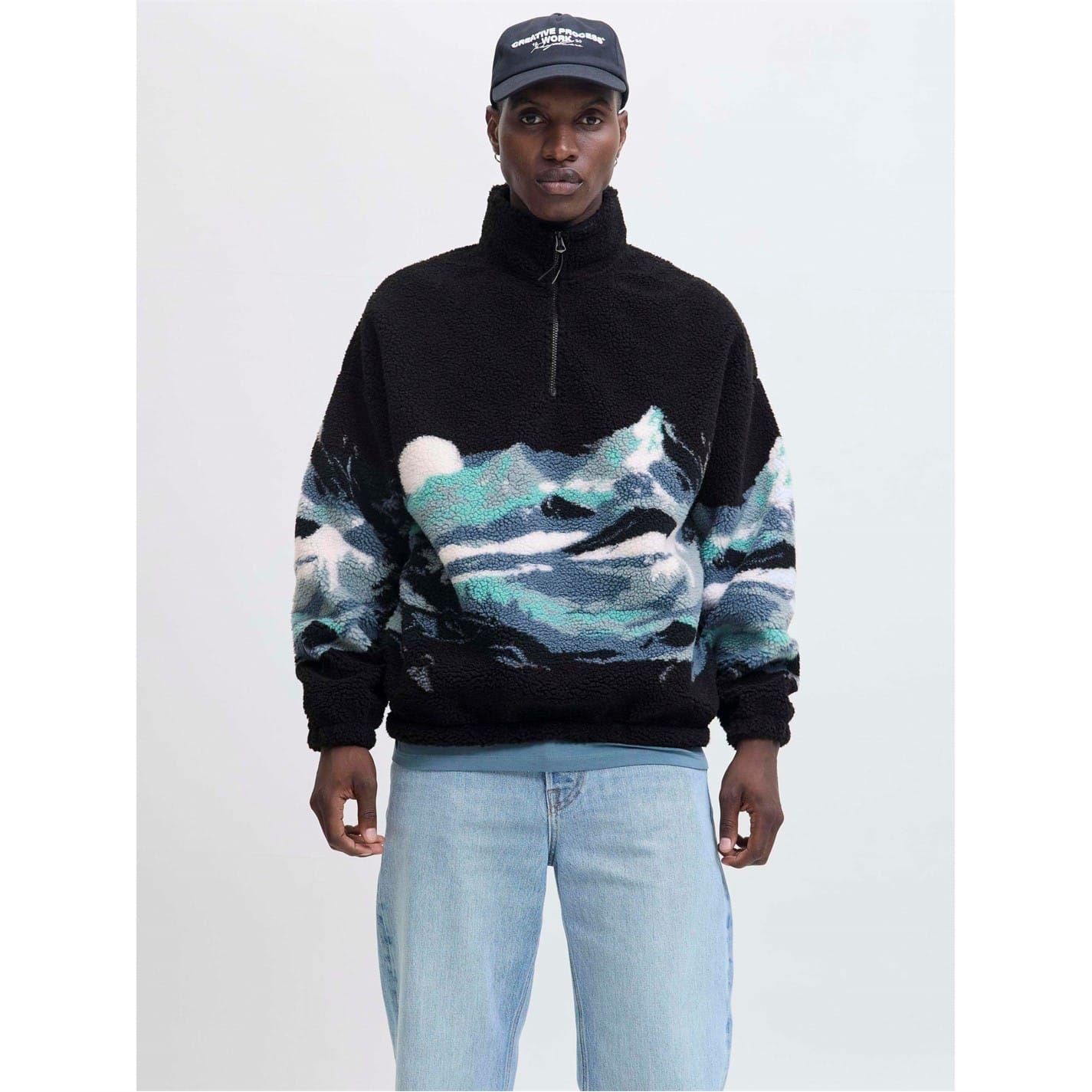 Jack and Jones Mens Bear Mountain Teddy Half Zip Top