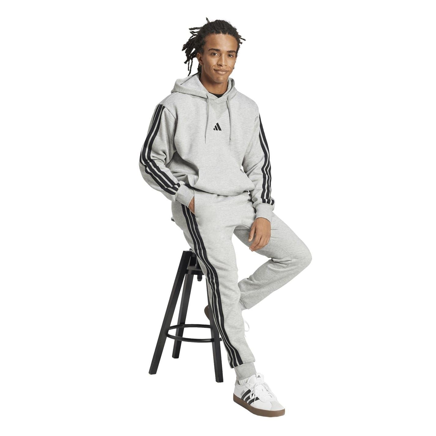 adidas Fleece Tapered Cuff 3 Stripes Joggers