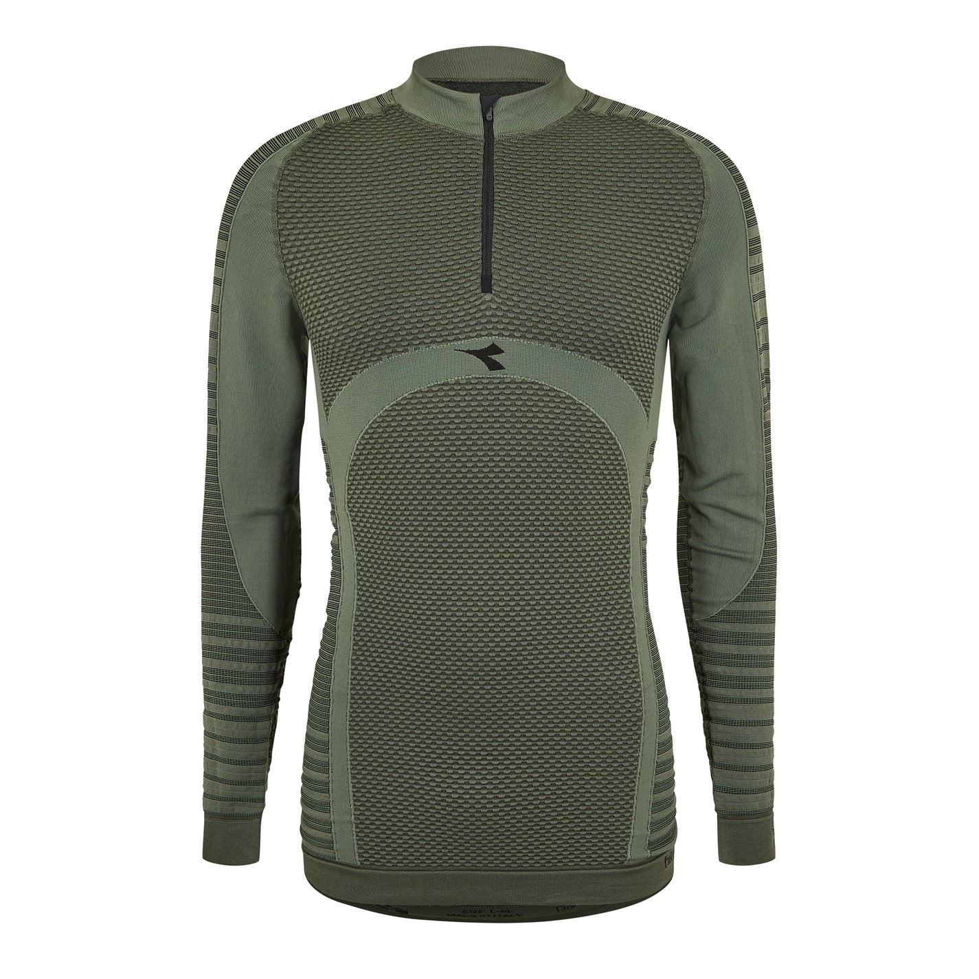 Diadora Mens 1 2 Zip Ls T-Shirt Adv Verde Ti