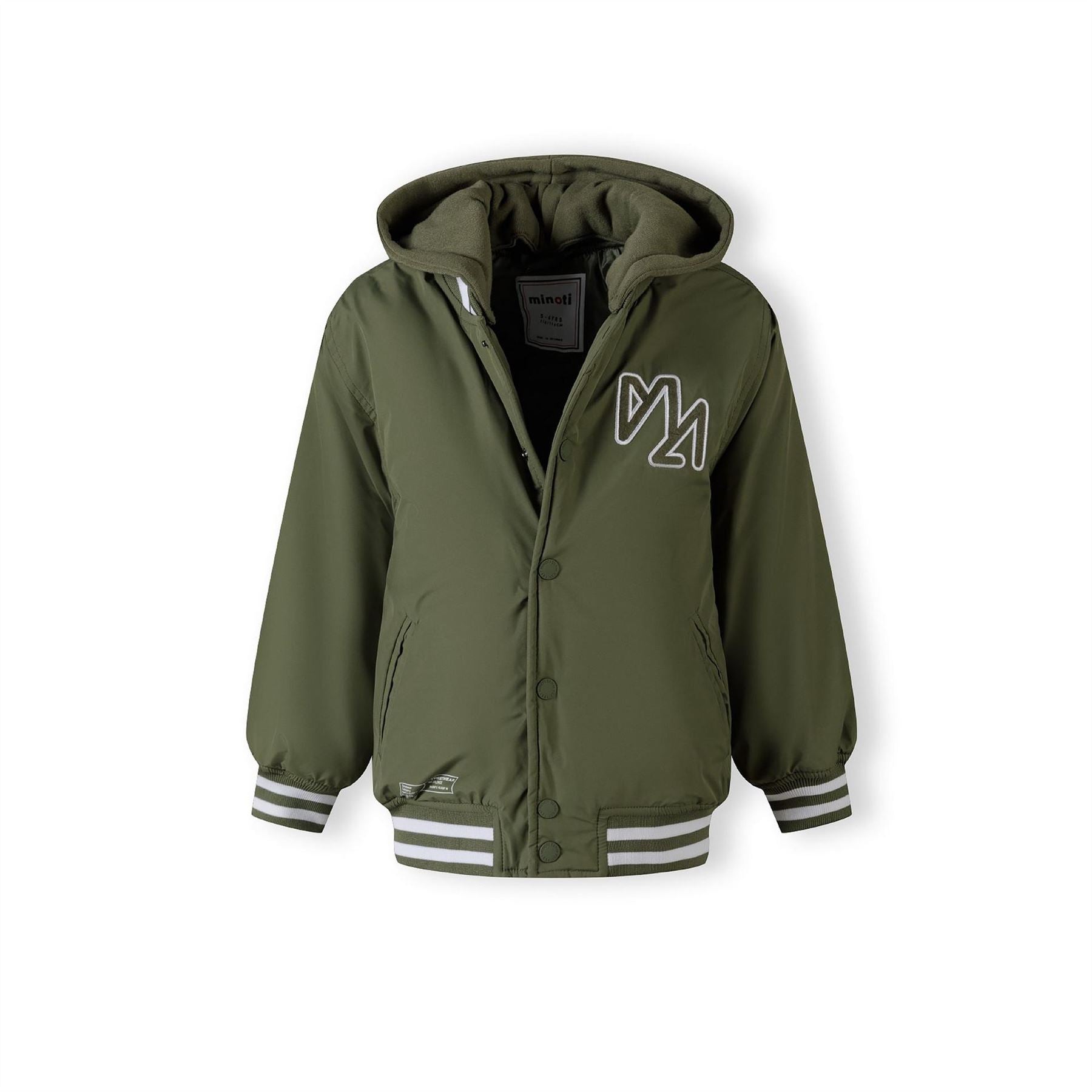 Minoti Boys Baseball Jacket Detachable Hood Embroidery Khaki