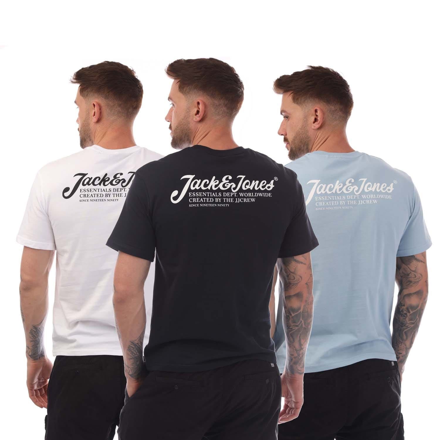 Jack and Jones 3 Pack Beau Footprint T-Shirts