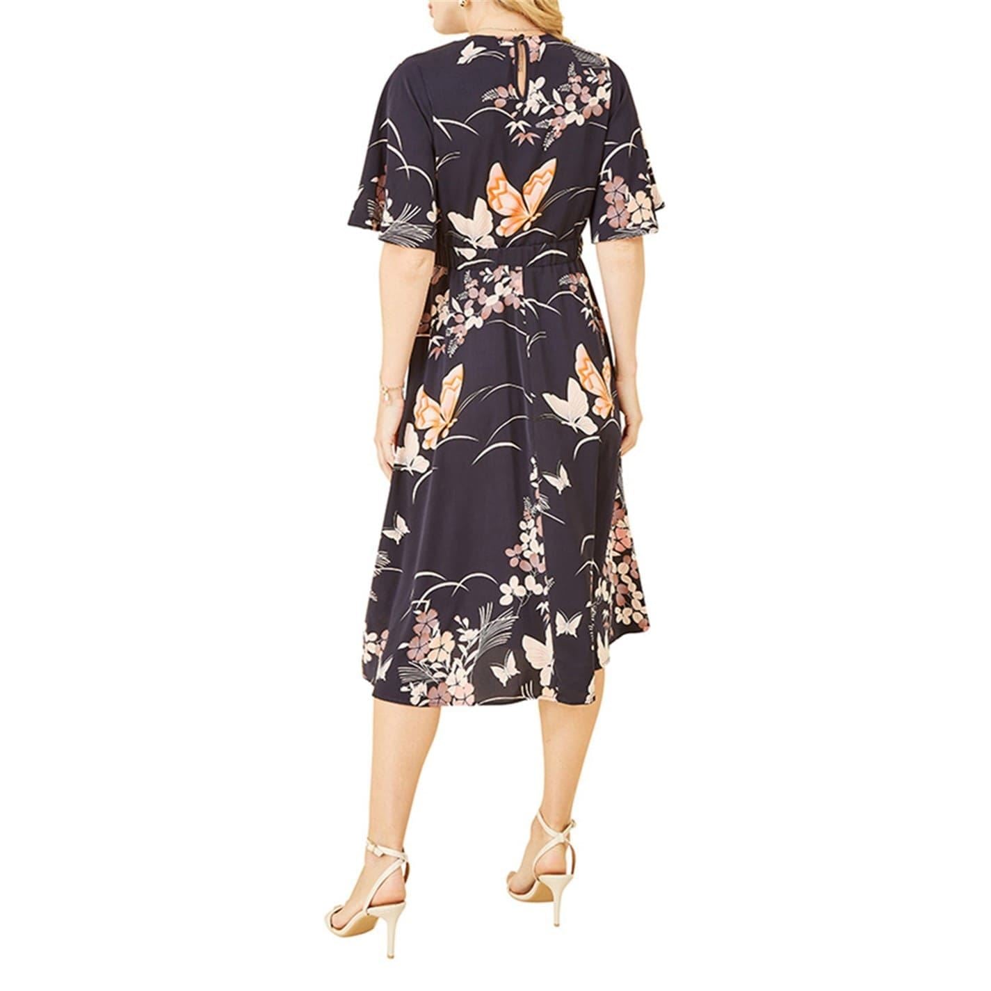 Yumi Butterfly Print V-Neck Midi Wrap Dress