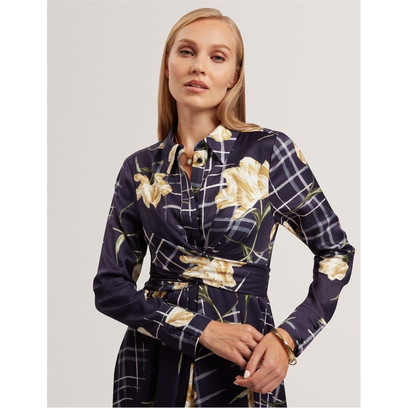 Ted Baker Print Long Sleeve Midi Wrap Dress