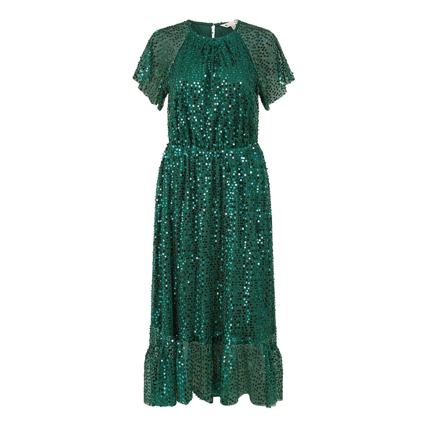 Yumi Sequin Crew Neck Midi A-Line Dress