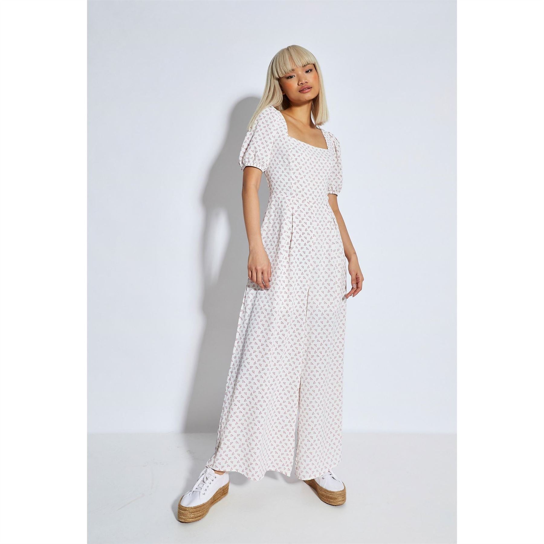 Glamorous White Pink Cluster Ditsy Jumpsuit