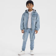 Minoti Boys Denim Jacket With Hood Zip Fastening Light Blue