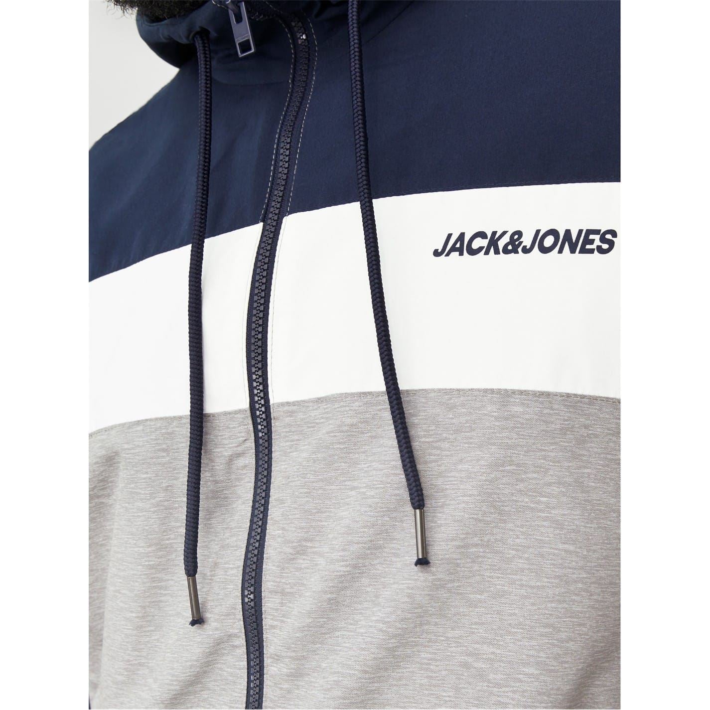 Jack and Jones Hooded Neck Color Block Ribbed Cuff Bomber Jacket