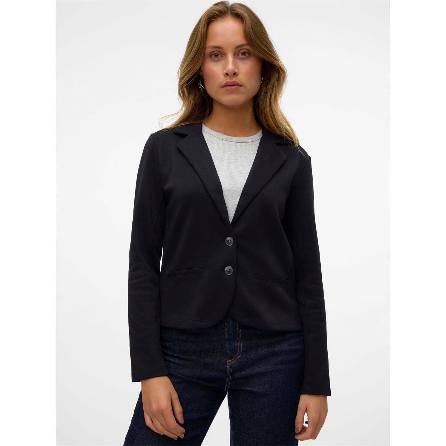 Vero Moda Solid Patterned Lapel Collared Blazer