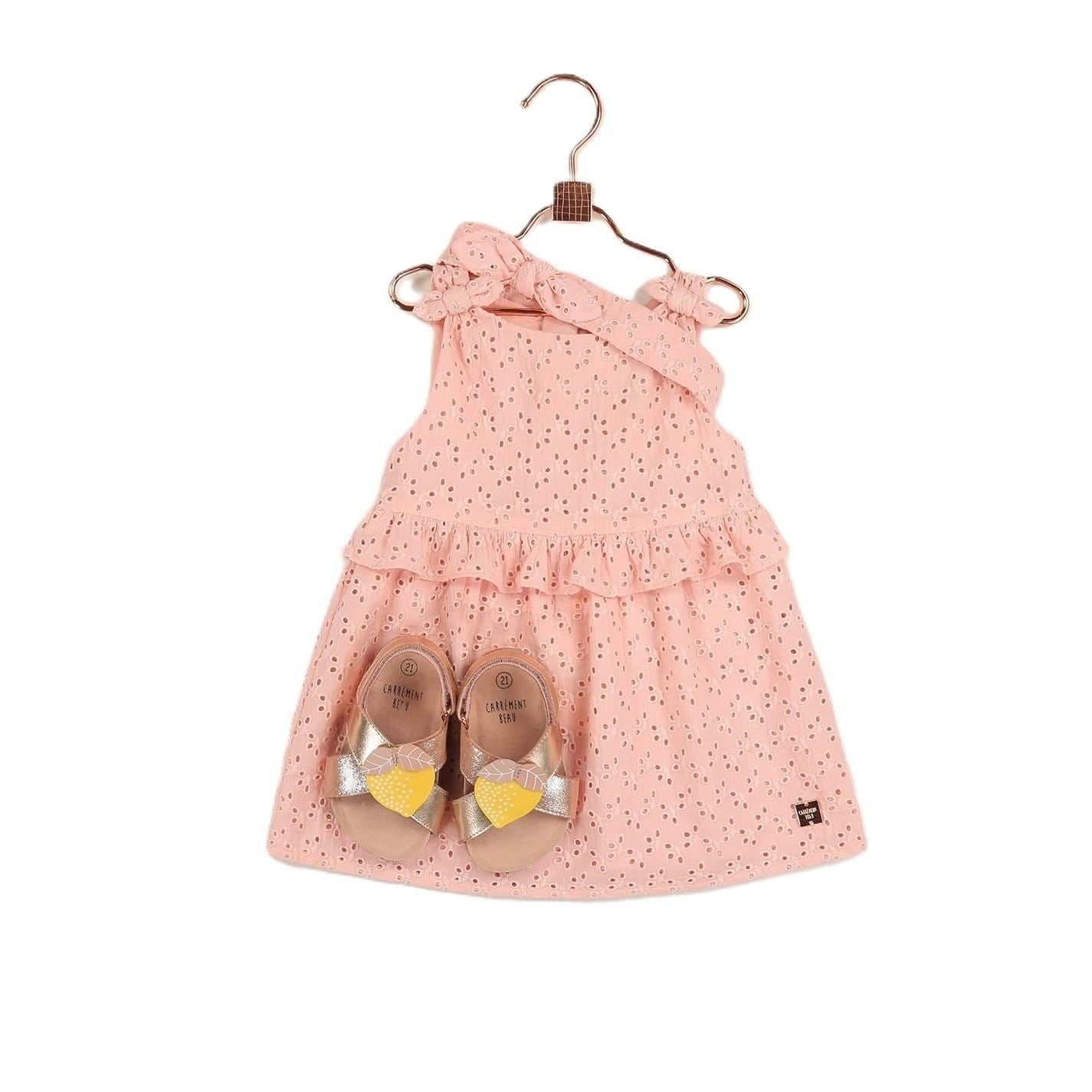 Carrement Beau Tie Neck Mini Babydoll Dress and headband and Sandals Set