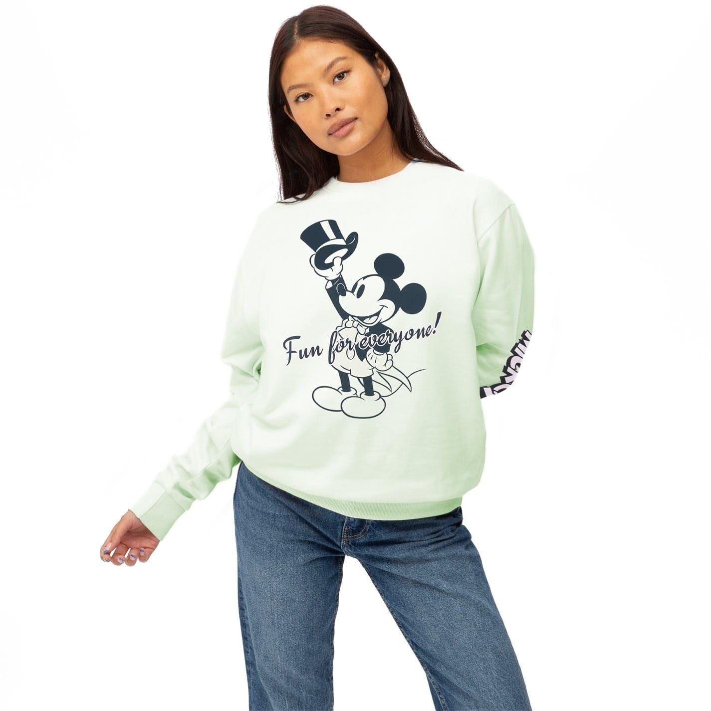 Disney Mickey Mouse Logo Print Crew Neck Sweater