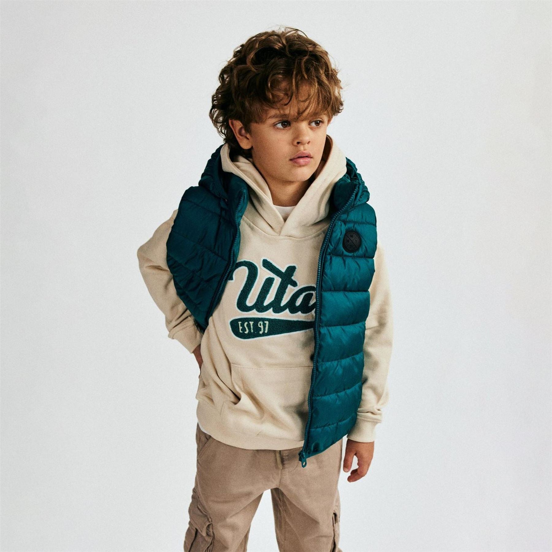 Minoti Boys Padded Gilet Detachable Hood Turquoise