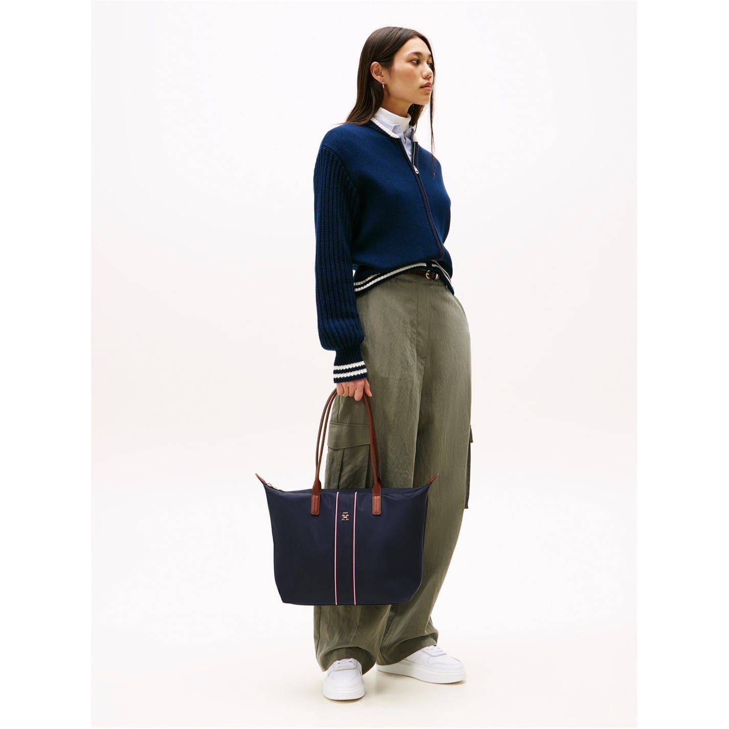 Tommy Hilfiger Popette Vertical Stripe Tote with Metal Branding