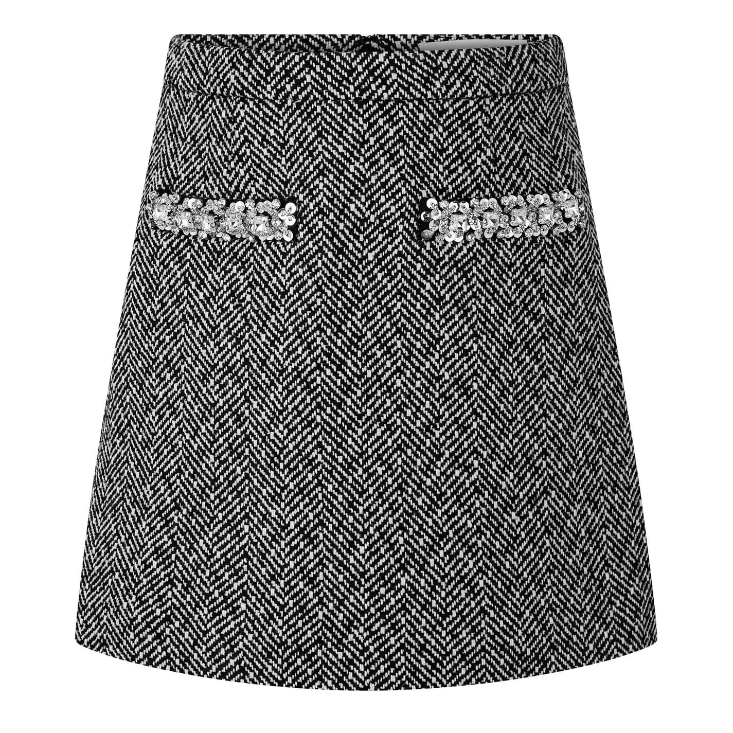 Self Portrait Self Herringbone Mini A-Line Skirt