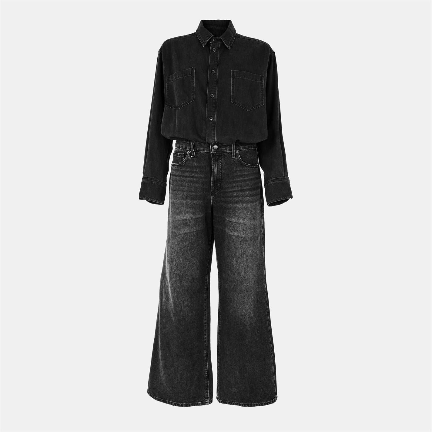 Good American Haikure Tessie Collared Neck Long Sleeve Denim Jumpsuit