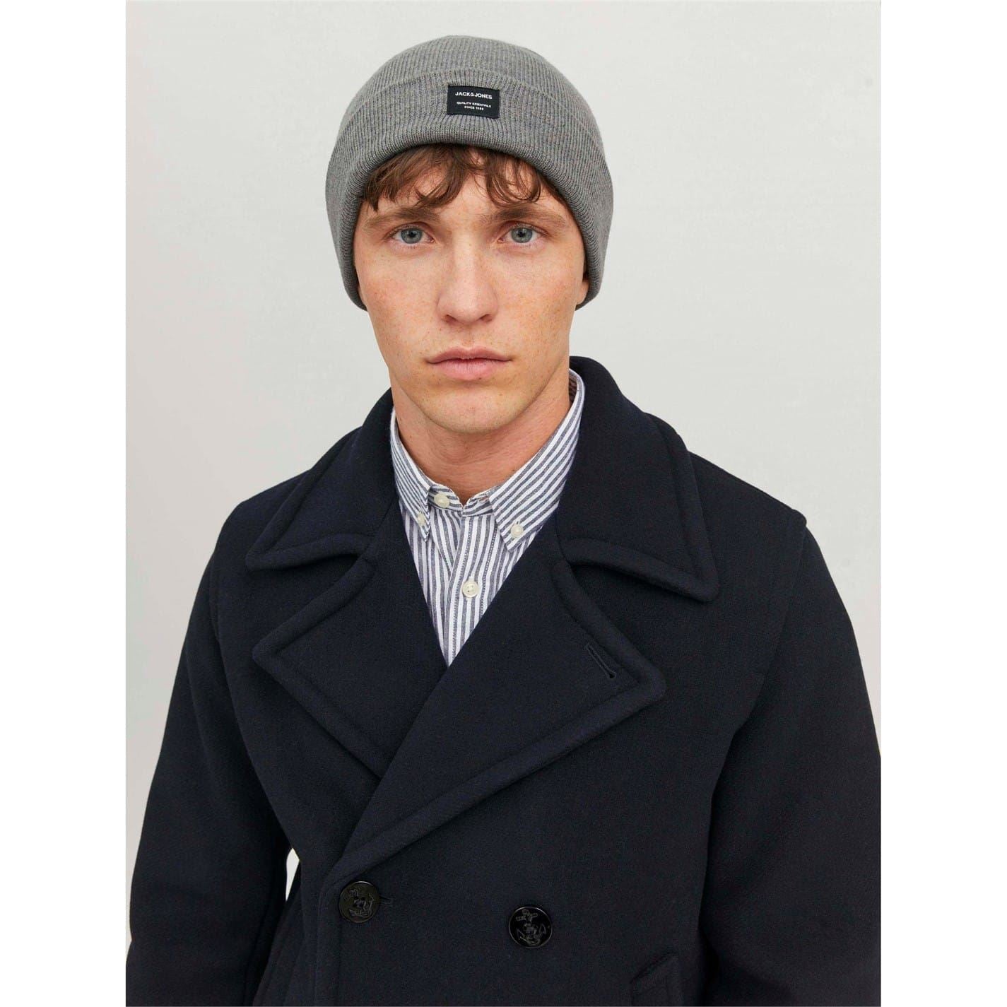 Jack and Jones Solid Patterned Wordmark Logo Beanie