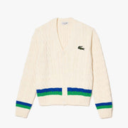 Lacoste Cable Knit Striped Cardigan