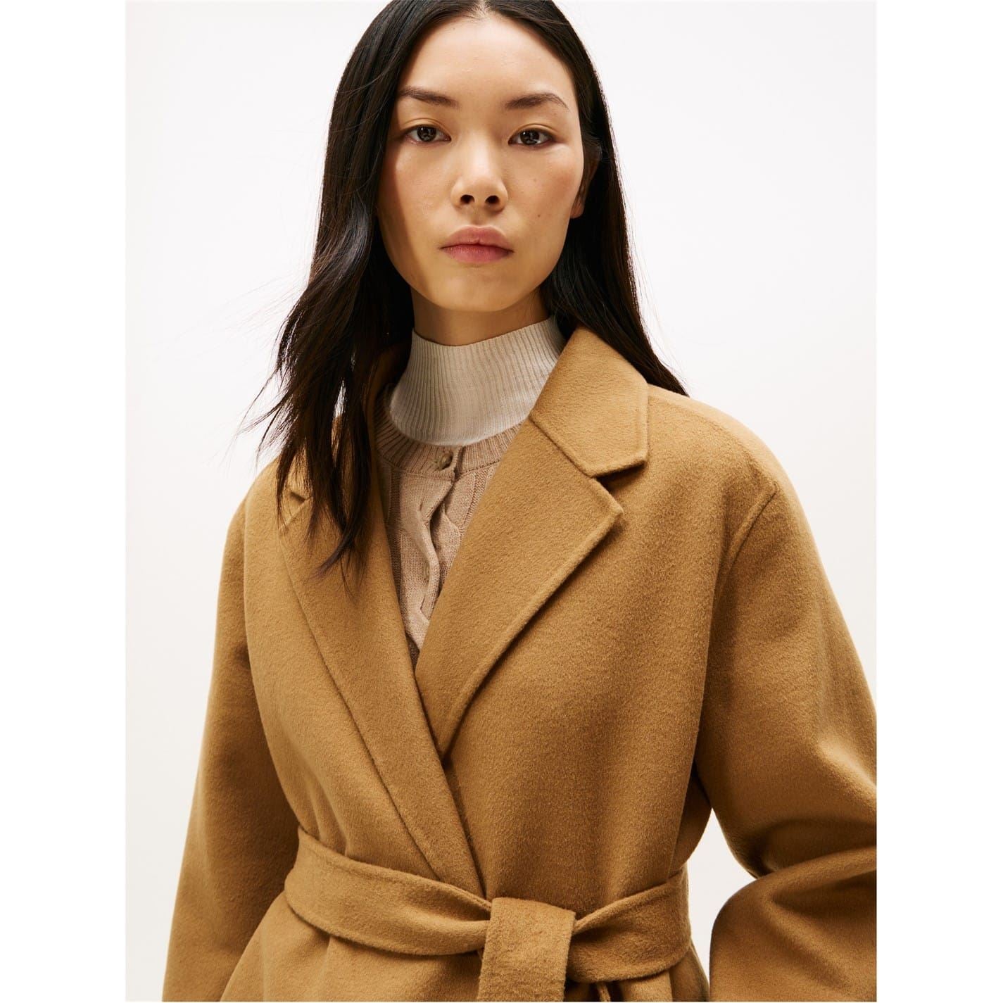 Tommy Hilfiger Solid Patterned Lapel Collared Belted Over Coat