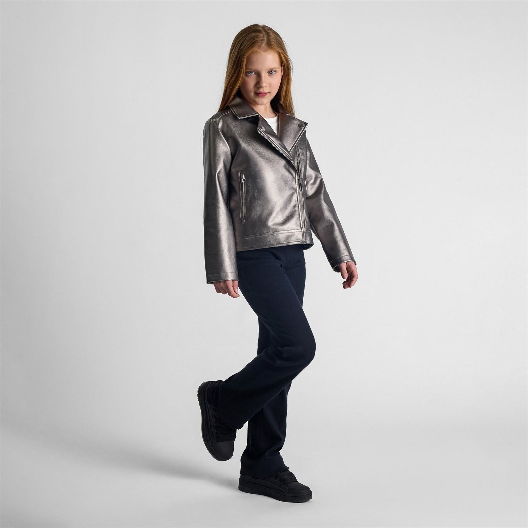 Minoti Solid Patterned Asymmetric Zipper Lapel Collared Bike Jacket