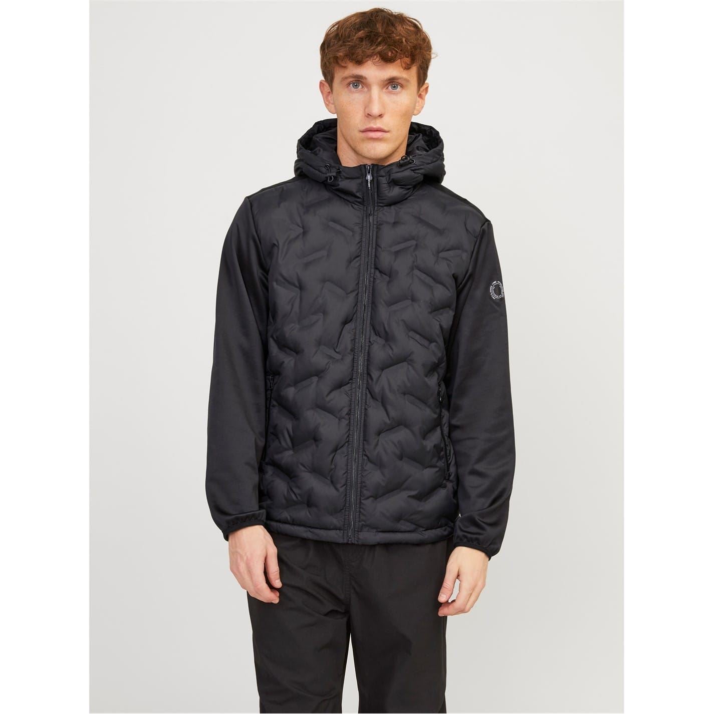 Jack and Jones Hooded Neck Solid Patterned Hybrid Jacket with Ribbed Cuff