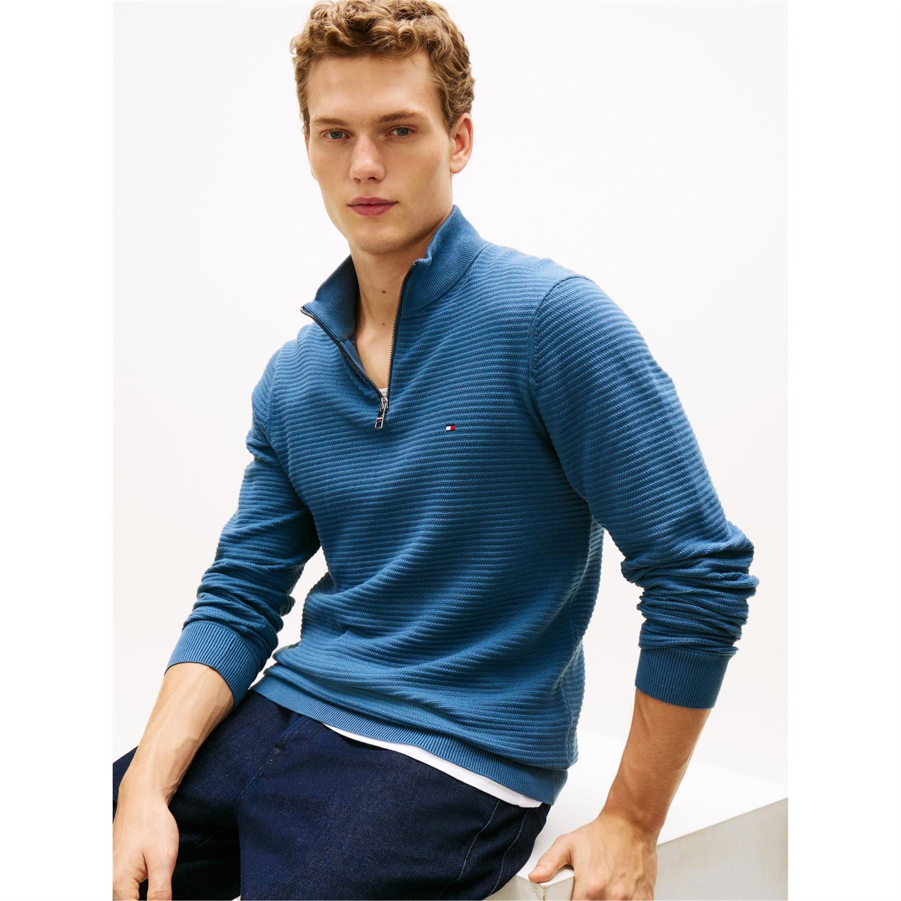 Tommy Hilfiger Zip Neck Funnel High Collar Long Sleeve Sweater