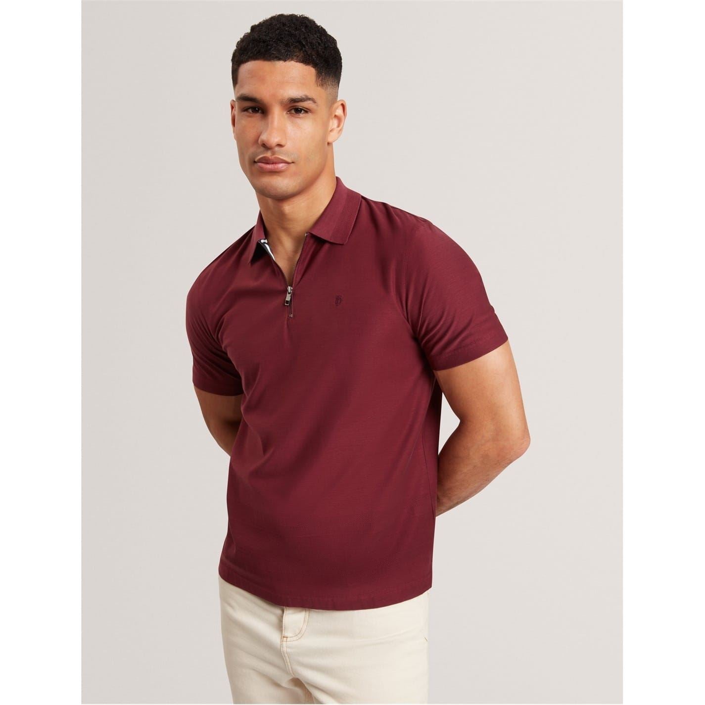 Ted Baker Textured Zip Neck Collared Short Sleeve Polo Shirt