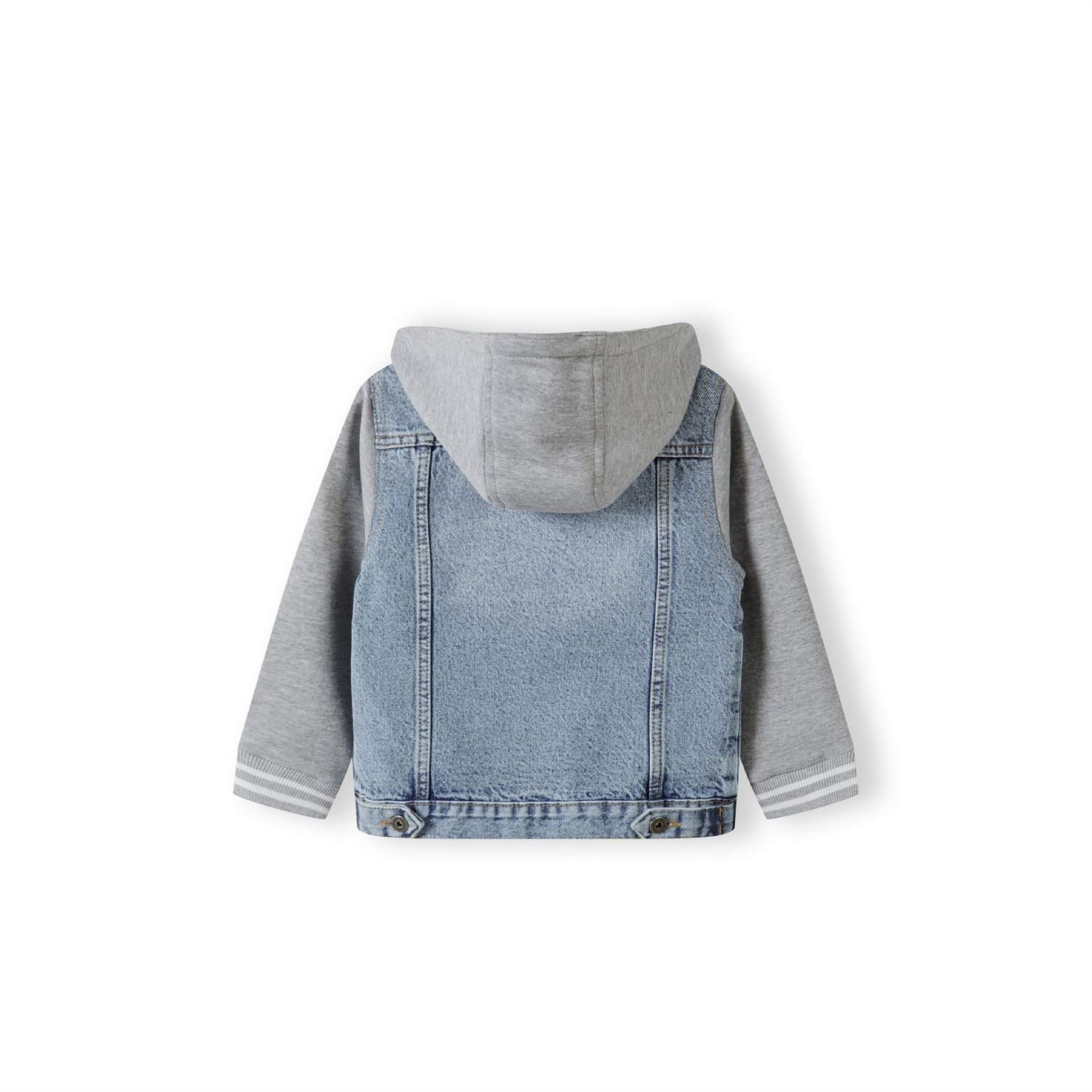 Minoti Boys Denim Jacket Fleece Sleeves Detachable Hood Light Blue