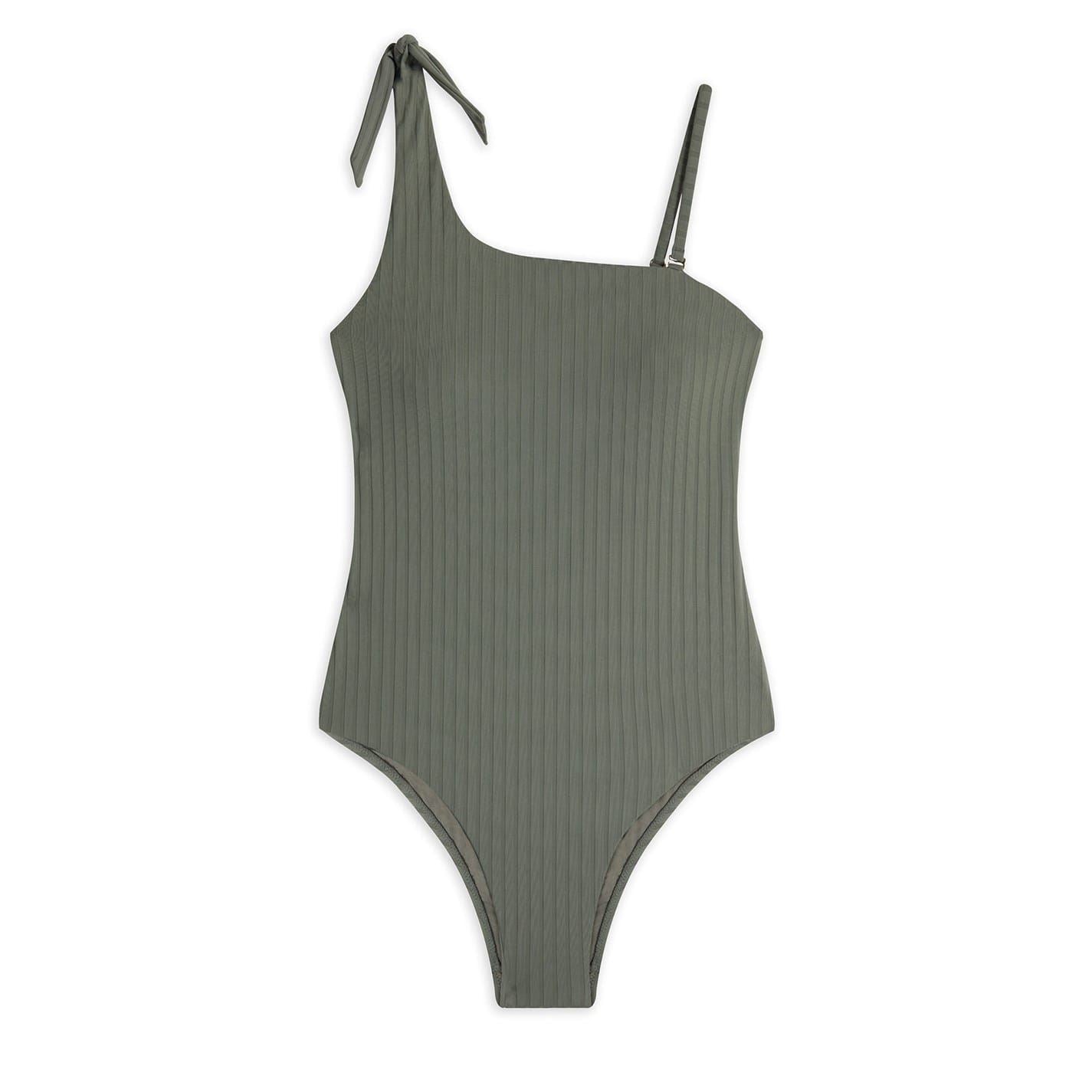 Chelsea Peers Ribbed Patterned One Shoulder Tie Swimsuit