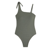 Chelsea Peers Ribbed Patterned One Shoulder Tie Swimsuit